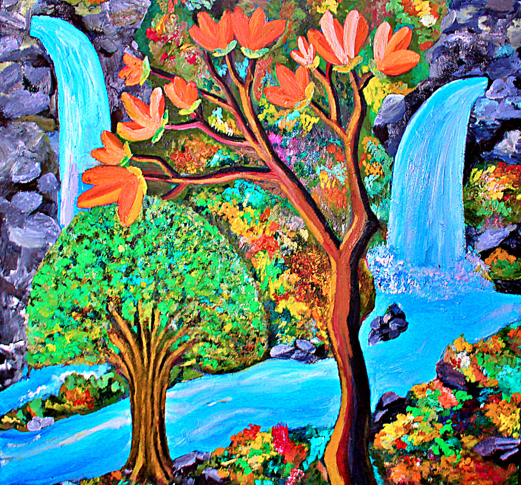 Dark Forest Falls | Waterfall Painting On Canvas
