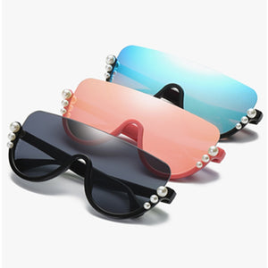 Pearl Detailed Oversized Aviator Fashion Frames Designer Inspired Sunglasses