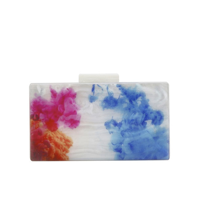 Multicolored White Marble Acrylic Clutch Handbag
