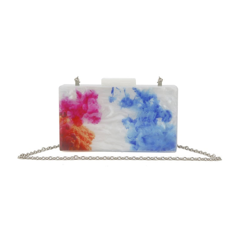 Multicolored White Marble Acrylic Clutch Handbag