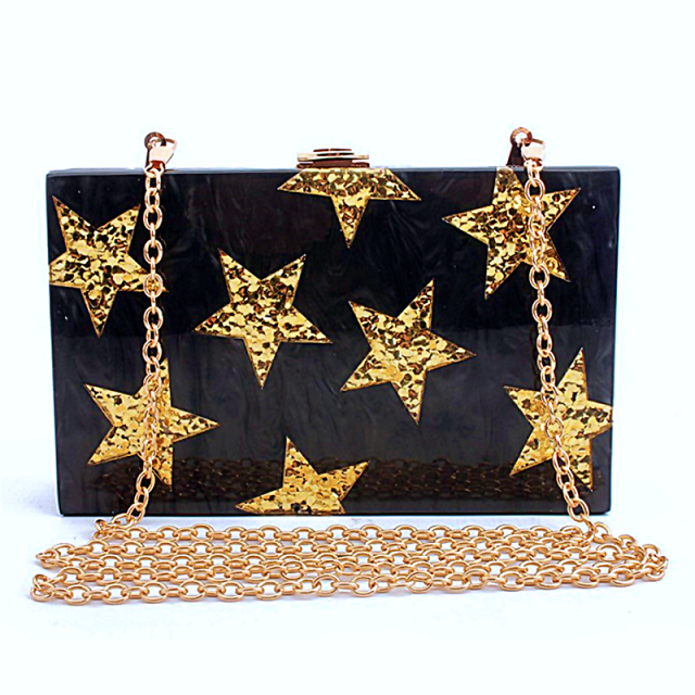 Glitter Star Design Acrylic Box Clutch