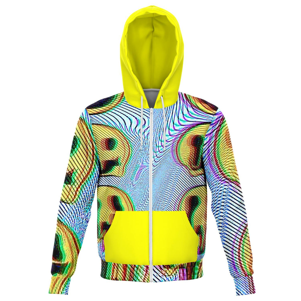 Twisted Smiley All Over Print Neon Yellow Hoodie