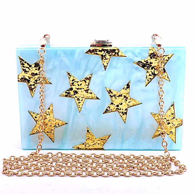 Glitter Star Design Acrylic Box Clutch