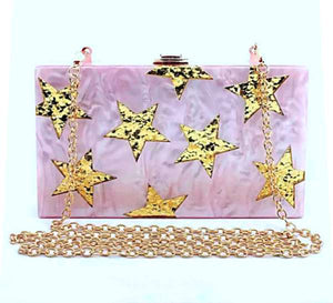 Glitter Star Design Acrylic Box Clutch