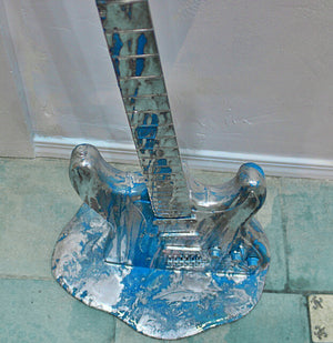 Blue & Silver Resin Electric Guitar Art 3D Sculpture
